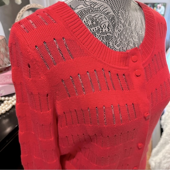 Anne Klein Vibrant Raspberry Red Open-Knit Cardigan Size M - Picture 6 of 15